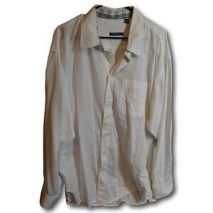 Burberry London Men's Long Sleeve  White Shirt With Nova Check Inner Neck XXL